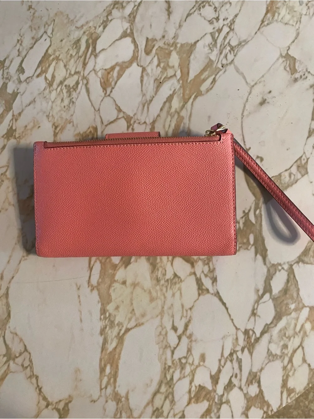 Coach Coral Pink Textured Leather Wristlet Wallet